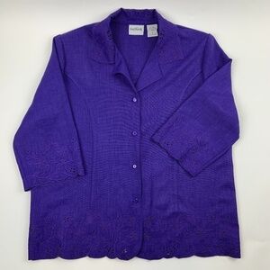 Bon Worth Jacket Womens Medium Collar Long Sleeve Shoulder Pads Purple